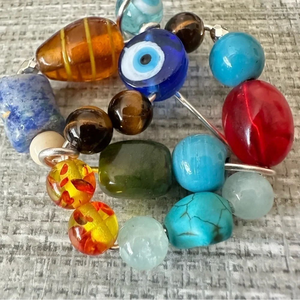 Collage beaded pendant Handmade Evil Eye necklace Multi Colored 1600 Y